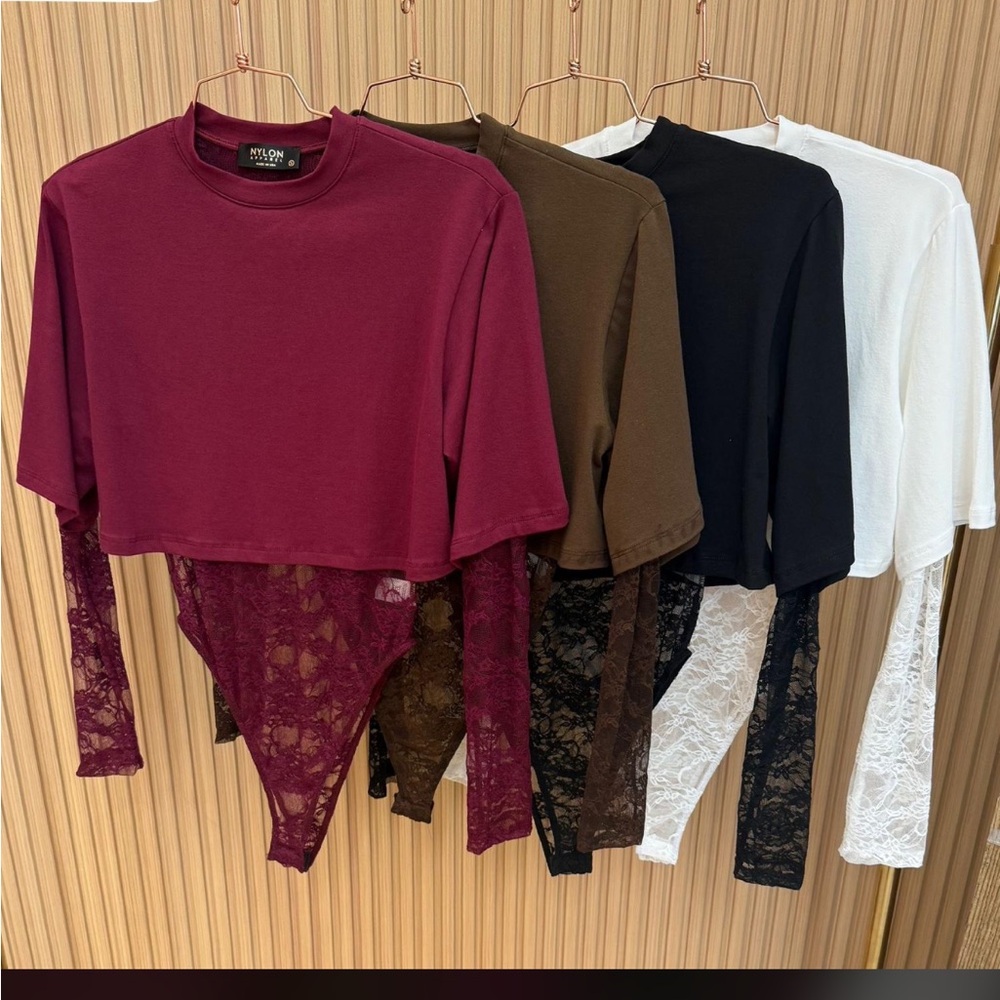 Lace Long Sleeve Bodysuit with Crop Top - Picture 6 of 15